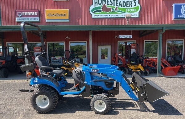 Tractor parked in front of store